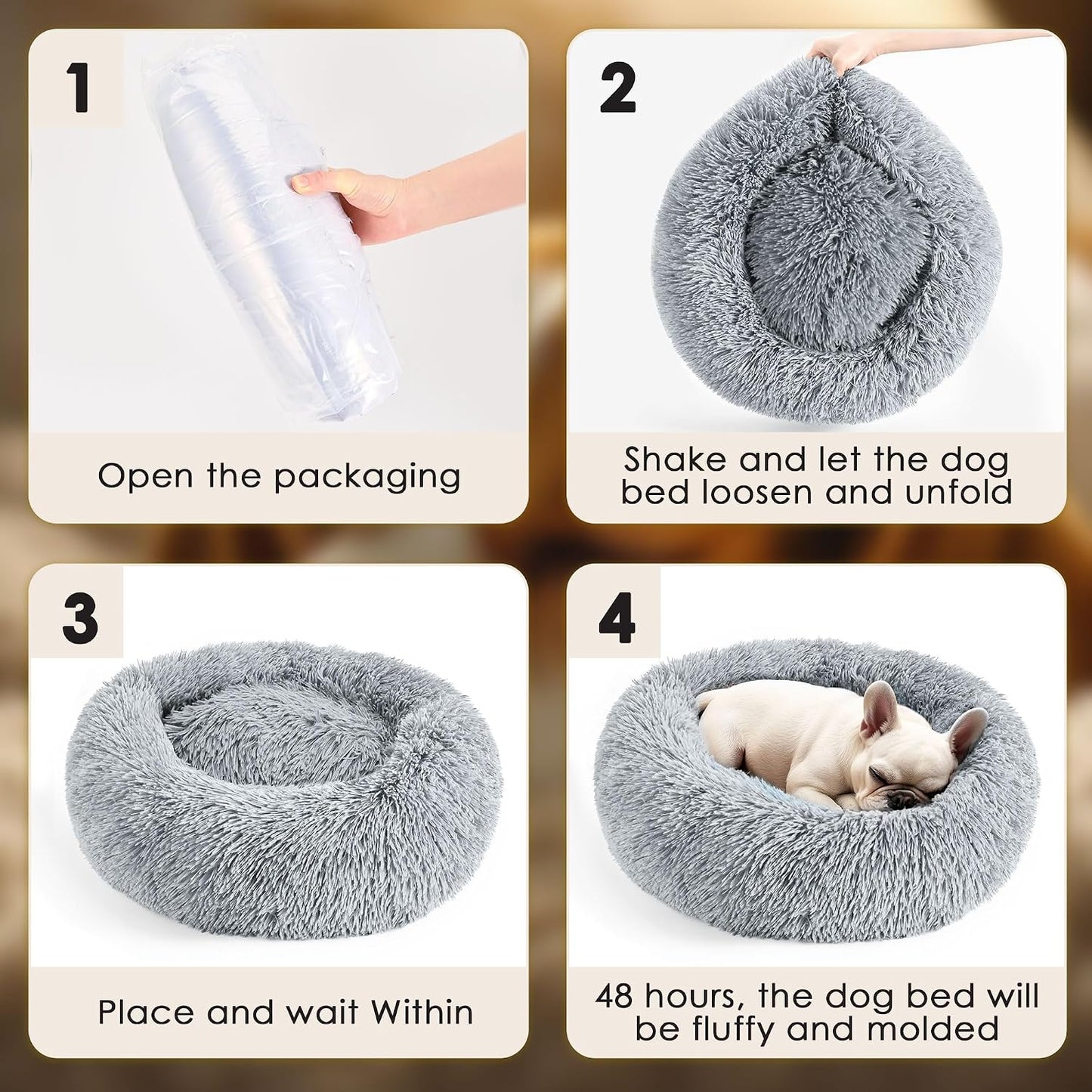 Petvanii CozyCloud Donut Pet Bed, Soft Plush Calming Bed for Small Dogs, Puppies, Cats and Kittens, Washable Round Pet Bed