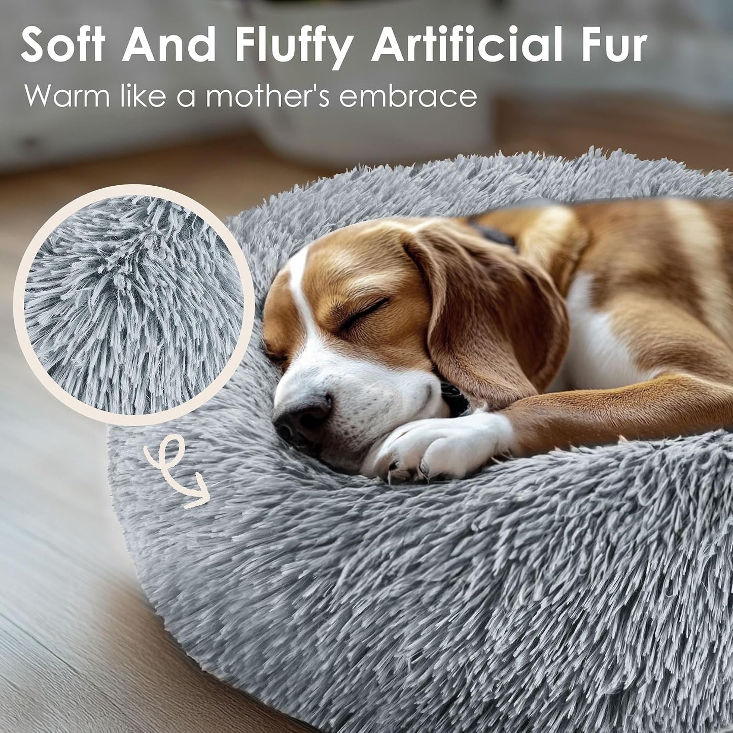 Petvanii CozyCloud Donut Pet Bed, Soft Plush Calming Bed for Small Dogs, Puppies, Cats and Kittens, Washable Round Pet Bed