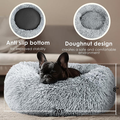Petvanii CozyCloud Donut Pet Bed, Soft Plush Calming Bed for Small Dogs, Puppies, Cats and Kittens, Washable Round Pet Bed